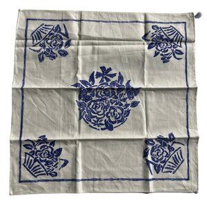 NWOT VTG Libeco Belgium Linen Cotton Tea Towel Blue Flowers 26 x 26